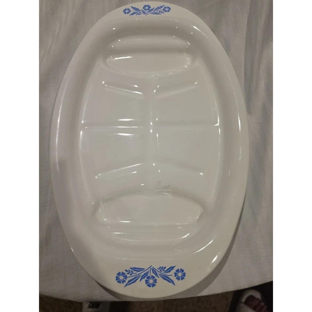 Vintage Corning Ware Blue Cornflower Roasting Platter Dish-Pan P-19 Meat Tray
